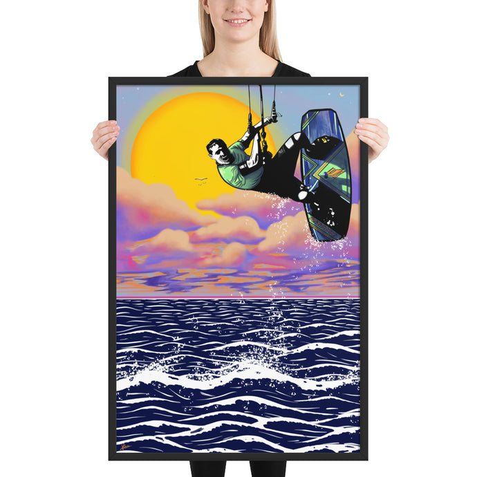 Patagonia Sunset Kitesurfer - Framed kitesurfing poster