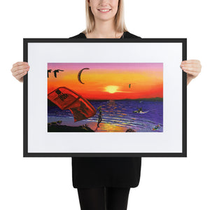 Tarifa Sunset Kitesurfer - Matte Paper Framed Poster With Mat