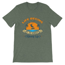 Load image into Gallery viewer, Life Begins at 25 knots Sunset - 100% cotton Kitesurfing T-shirt